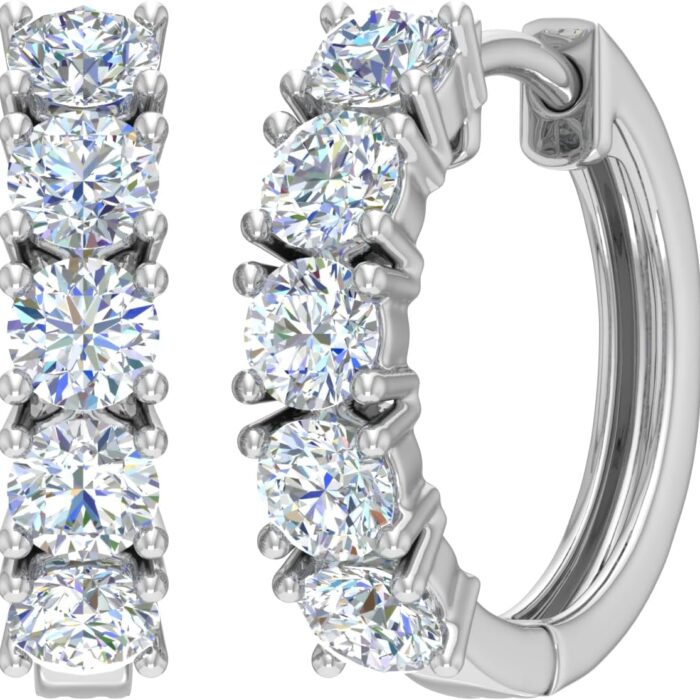 2 to 3 1/10 Carat Diamond Hoop Earrings in 14K Gold - IGI Certified