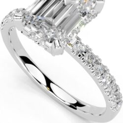 Hidden Halo with Emerald Shape Lab Grown Diamond Engagement Ring For Women in 14K Gold, Platinum (0.25-5 Ct, F-G Color, VS1-VS2 Clarity) - IGI Certified