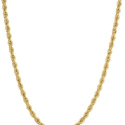 Kooljewelry 10k Yellow Gold Rope Chain Necklace For Men And Women (choose from 1.5mm, 1.8mm, 2.6mm, 3.2mm, 3.8mm or 4.8mm. size from 16 until 30 inches long)