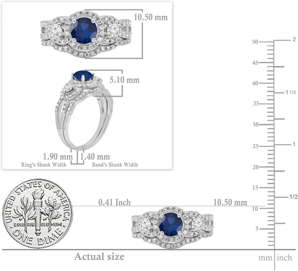 Dazzlingrock Collection 1.40 Cttw Round Gemstone & White Diamond Womens 3 Stone Halo Bridal Engagement Ring Set in 14K Solid Gold - Image 6