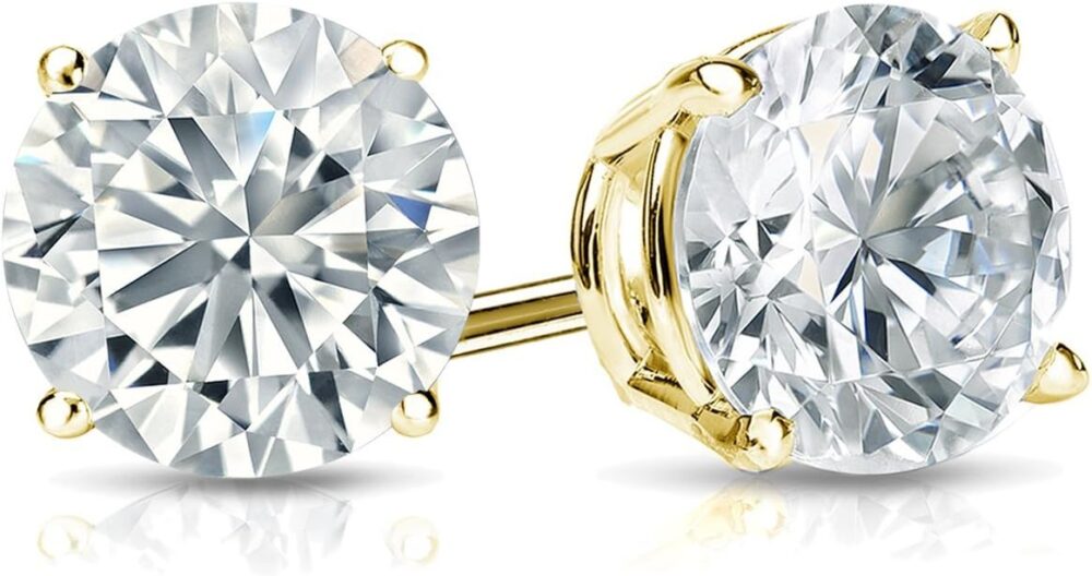 1/4 to 2 Carat Lab Grown Diamond Round Stud Earrings in 14k Gold (E-F, SI1-SI2, cttw), 4-Prong Basket Screw Back by Diamond Wish - Image 2