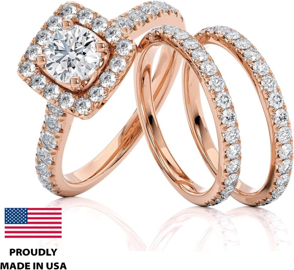 2 Carat Diamond Engagement Ring - 14 Karat Rose Gold Ring for Women Diamond Anniversary Promise Band Made in USA - Image 2