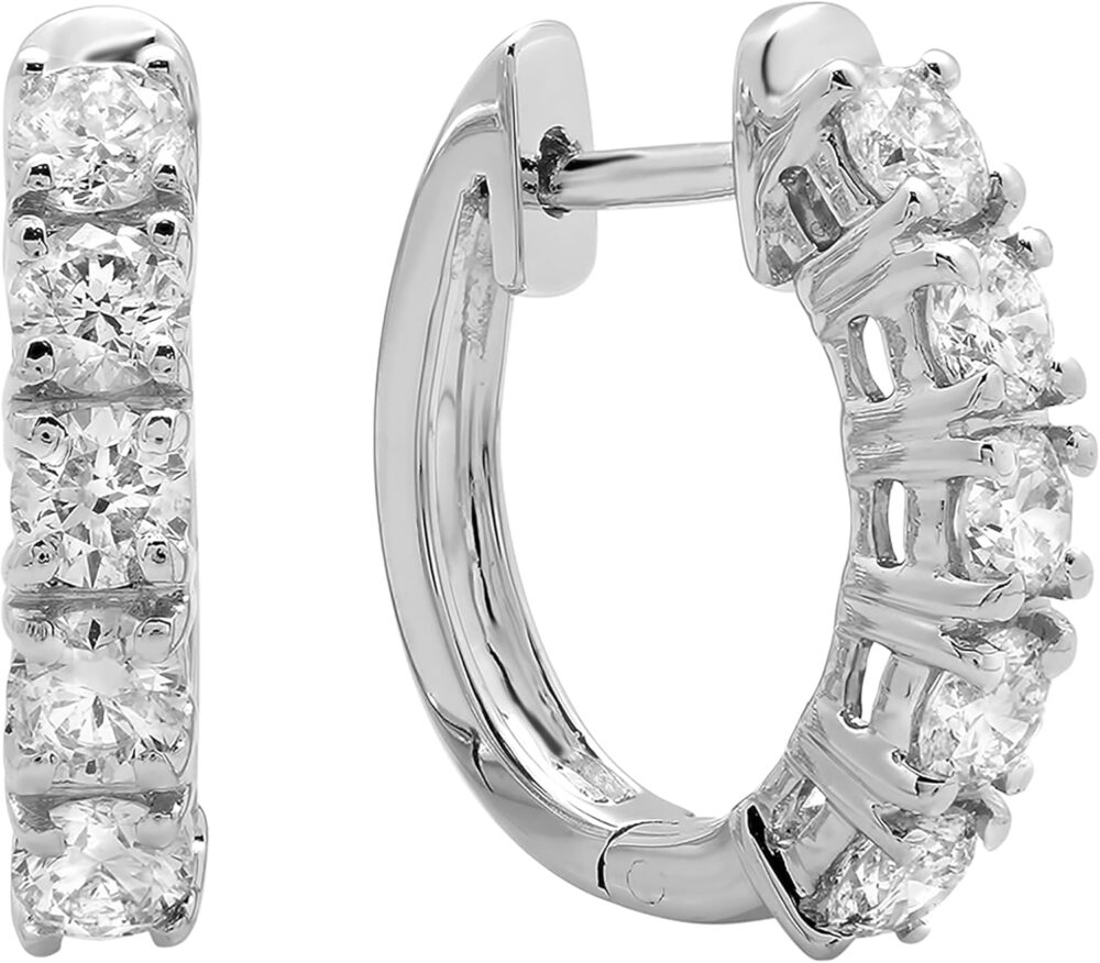 Dazzlingrock Collection 2.60mm Each Round White Diamond 5 Stone Huggies Hinged Post Hoop Earrings for Her (1.00 ctw, Color I-J, Clarity I1-I3) in Solid Gold
