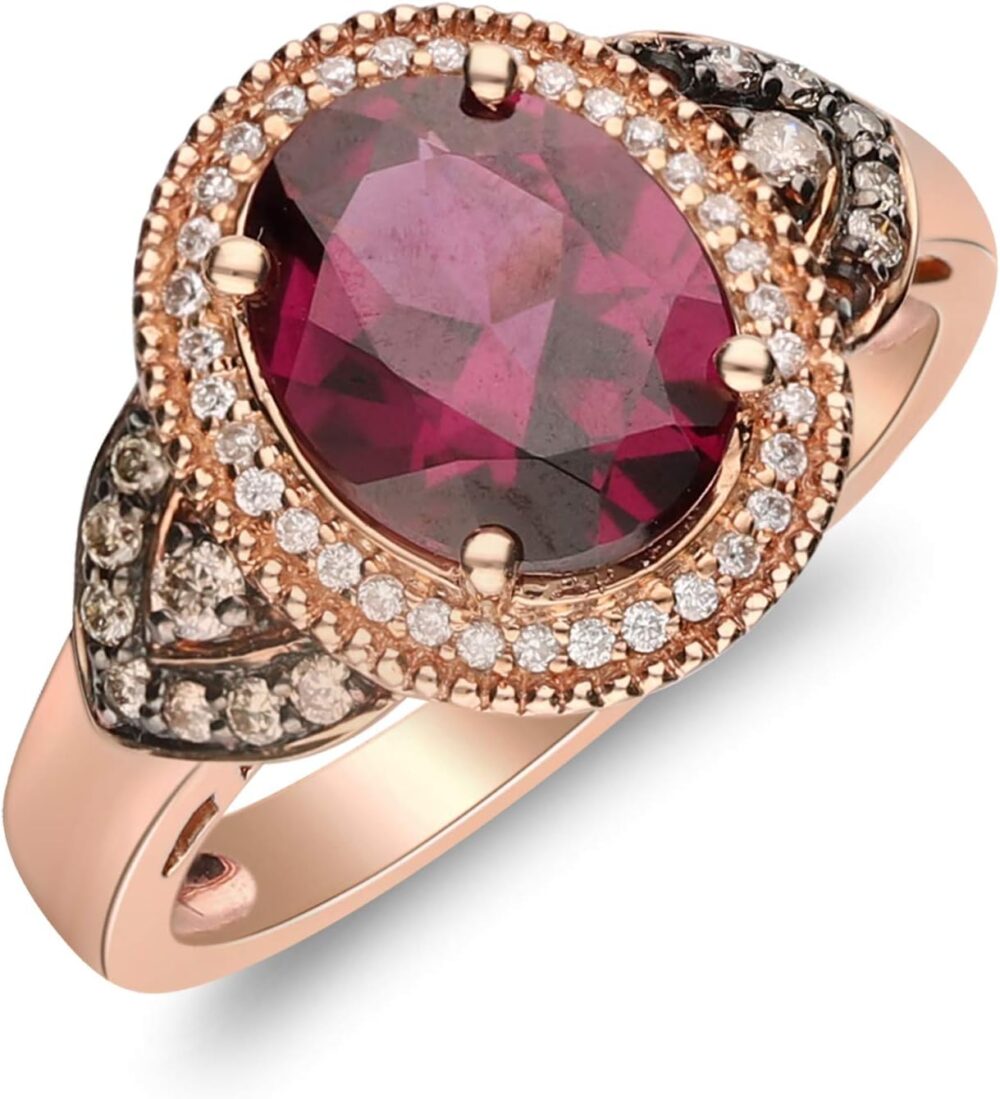 Gin & Grace 10K Rose Gold Purplish Pink Natural Garnet Diamond Ring (I1) with Daily Work Wear Jewelry for Women Gifts for Her - Image 5