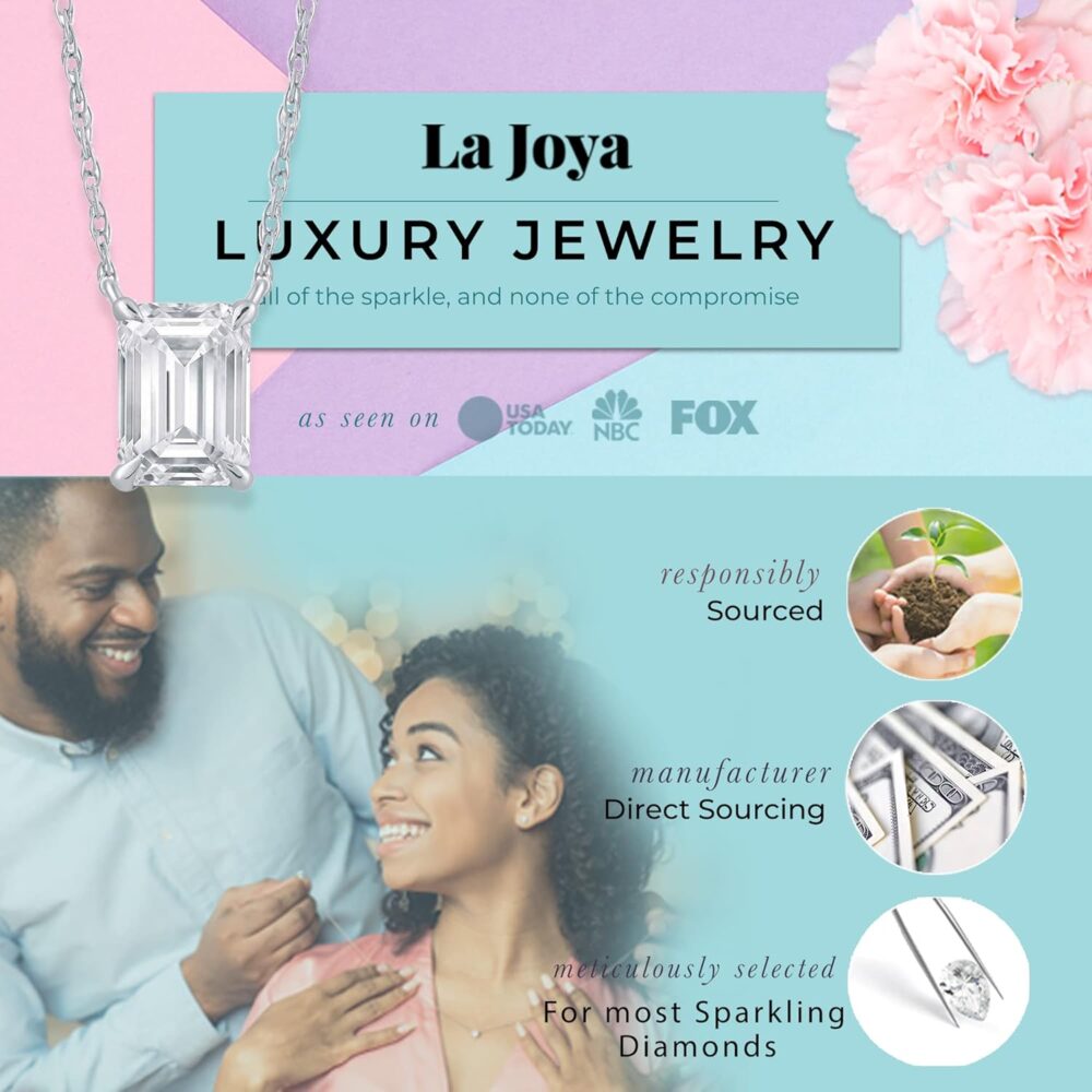 La Joya 1 Carat Diamond Necklaces for Women | GH VS/SI Lab Grown Solitaire Diamond Necklace Pendants | Solid Gold Chain Included | Variety of Shapes to Choose From - Image 3