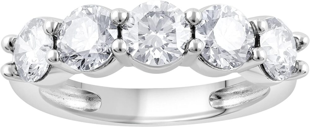 1.00 to 2.00 Ct Round Cut Lab Grown 5 Stone Diamond Anniversary Band Ring (F-G, VS2) in 14K Fine Gold | Jewelry for Women | Gift Box Included (White, Yellow & Rose Gold)