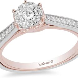 Jewelili Enchanted Disney Fine Jewelry 10K White Gold and Rose gold 1/3 Cttw Belle Composite Rose Engagement Ring Size