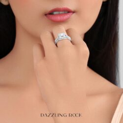 Dazzlingrock Collection 1.00 Cttw 14K Princess & Round Diamond Twist Womens Halo Engagement Ring Set, Solid White Gold - Image 2