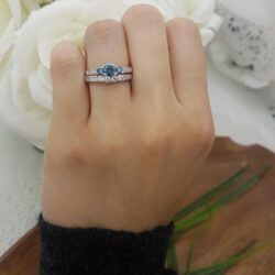 Dazzlingrock Collection 1.15 Cttw 18k Round Blue And White Diamond Bridal Engagement Ring Matching Band Set, Solid White Gold - Image 4