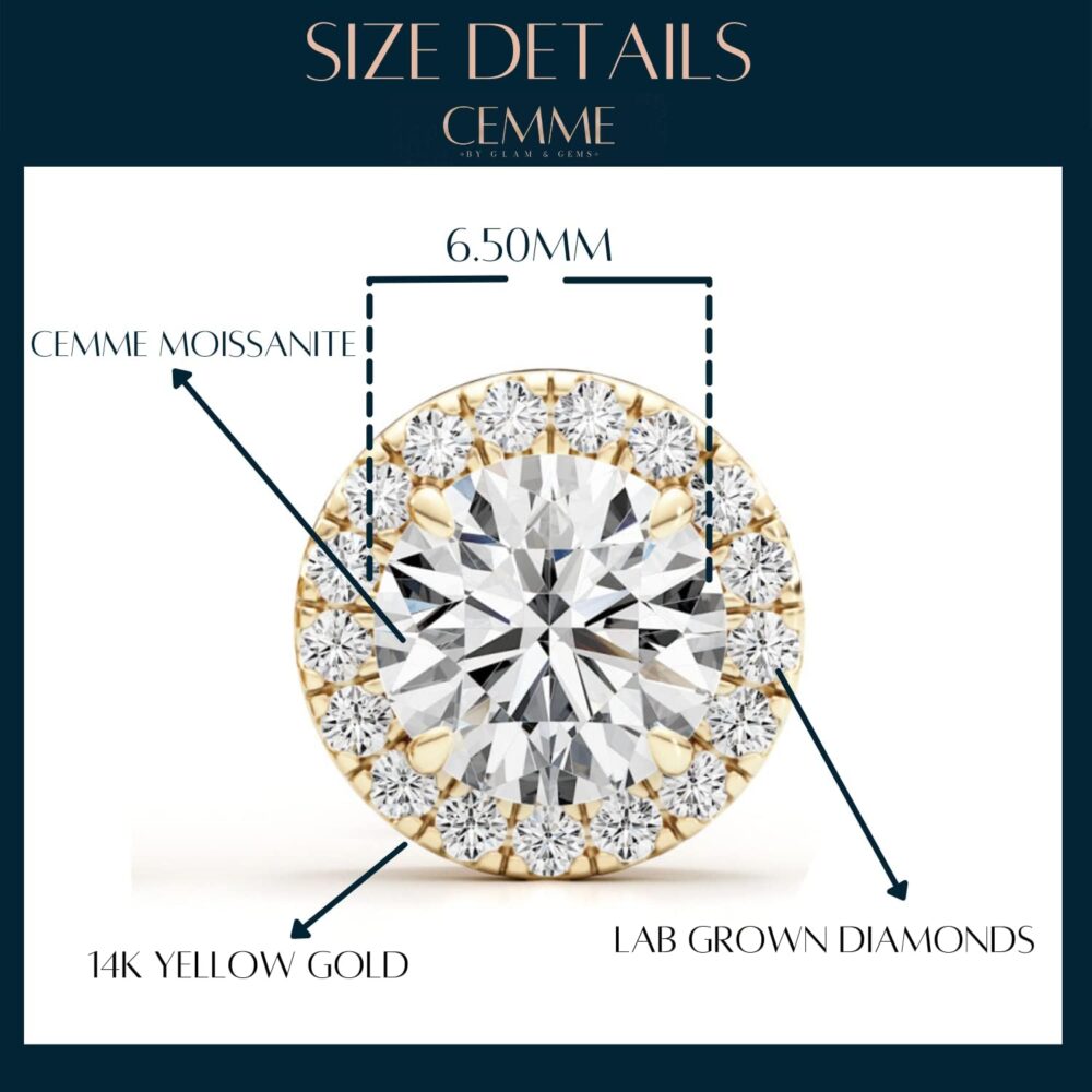 1/3 Carat Lab Grown Diamond and 1-2 Carat Moissanite Round Halo Stud Earrings for Women in 14k White or Yellow Gold (D-E, VS, cttw) Screw Back Earrings by GLAM AND GEMS - Image 3