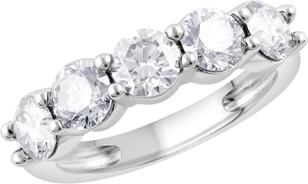 1.00 to 2.00 Ct Round Cut Lab Grown 5 Stone Diamond Anniversary Band Ring (F-G, VS2) in 14K Fine Gold | Jewelry for Women | Gift Box Included (White, Yellow & Rose Gold) - Image 3