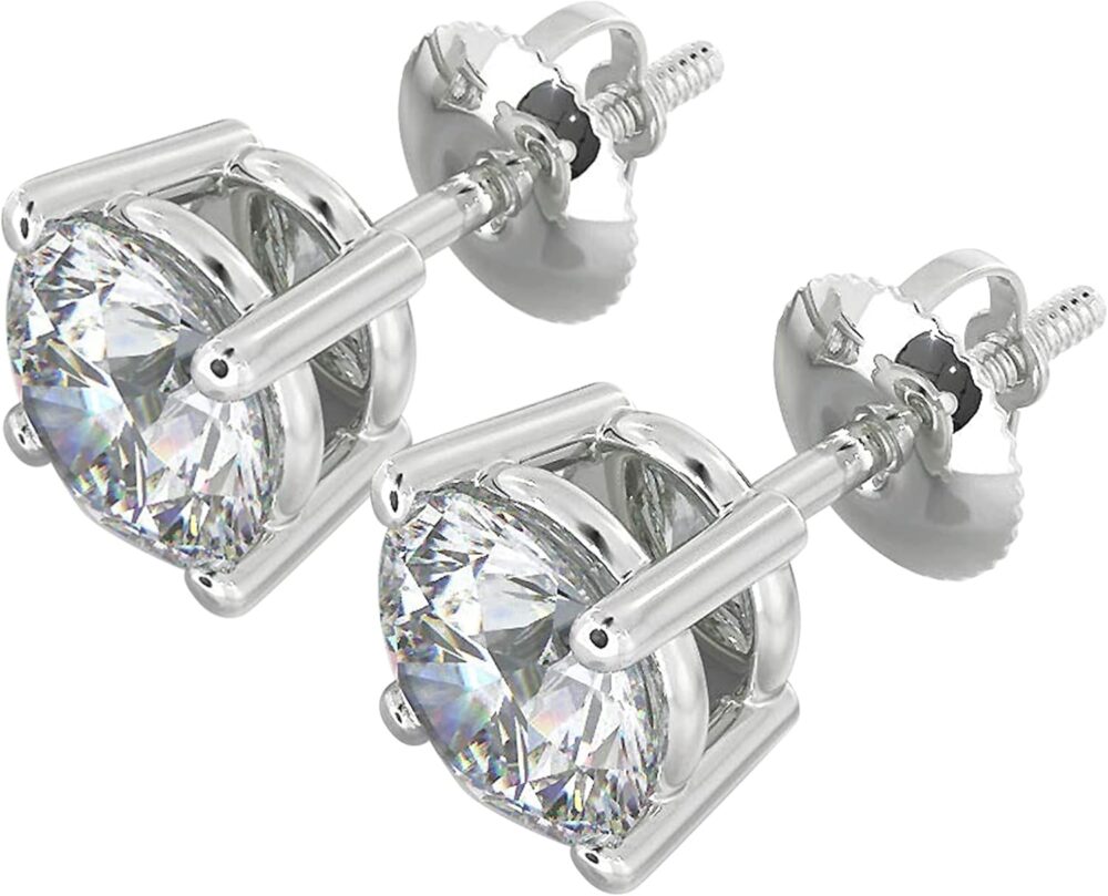 Natural Real Diamond Studs Earrings with Secure Screw Back for Women and Men, 14K Gold Round-Cut Diamond Stud Earrings - Image 2