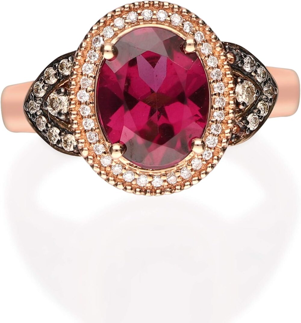 Gin & Grace 10K Rose Gold Purplish Pink Natural Garnet Diamond Ring (I1) with Daily Work Wear Jewelry for Women Gifts for Her
