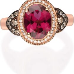 Gin & Grace 10K Rose Gold Purplish Pink Natural Garnet Diamond Ring (I1) with Daily Work Wear Jewelry for Women Gifts for Her