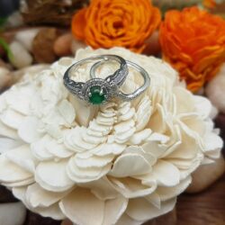 Dazzlingrock Collection Round Emerald & White Diamond Womens Halo Bridal Engagement Ring Set, 14K Solid White Gold - Image 4