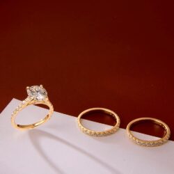 Solid 14k Real Yellow Gold Bridal Sets Engagement Ring for Women 4.74 CTTW Moissanite Gold Wedding Ring Set Jewelry D Color Lab Created Simulated Round Diamond Ring - Image 2