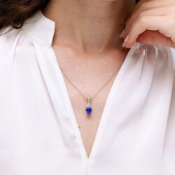 Angara Natural Oval Tanzanite Solitaire Pendant with Trio Diamond in Silver / 14K Solid Gold/Platinum | December Birthstone, Birthday, Engagement, Anniversary, Wedding Jewelry Gift for Women - Image 3