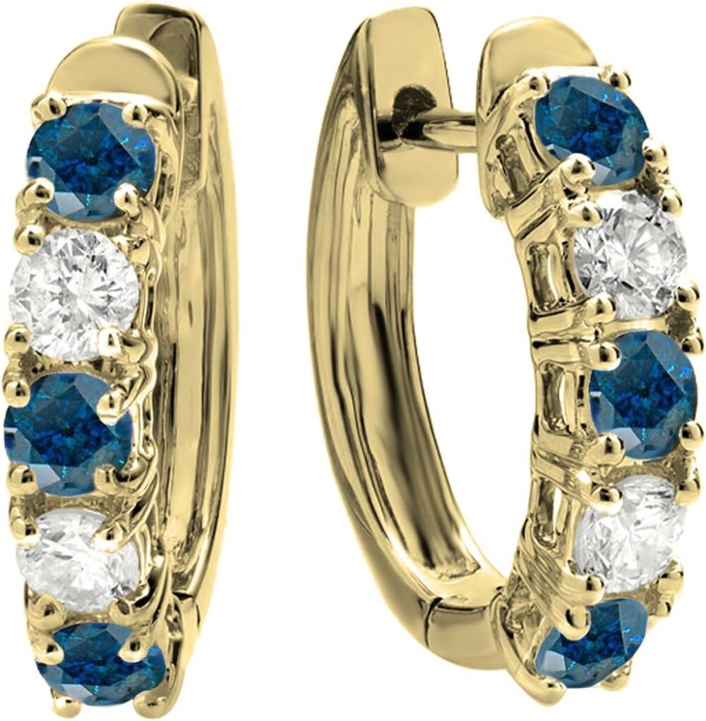 Dazzlingrock Collection 18K Round Gemstone & White Diamond Womens Huggies Hoop Earrings, Solid Yellow Gold