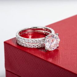 Solid 14K White Gold/Yellow Gold 4.14CTTW (3CT Center Stone) Moissanite Bridal Ring Set, Real Gold | D Color and Flawless Moissanite | Wedding Anniversary Ring Set - Image 8