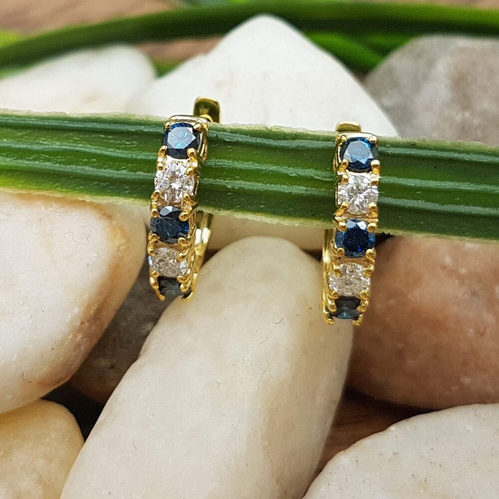 Dazzlingrock Collection 18K Round Gemstone & White Diamond Womens Huggies Hoop Earrings, Solid Yellow Gold - Image 6