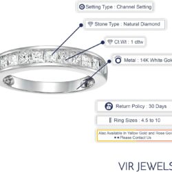1 carat (ctw) Diamond Wedding Anniversary Band for Women, Half Eternity Princess Cut Diamond Engagement Ring in 14K White Gold Channel Set 1 cttw, Size 4.5-10 - Image 3