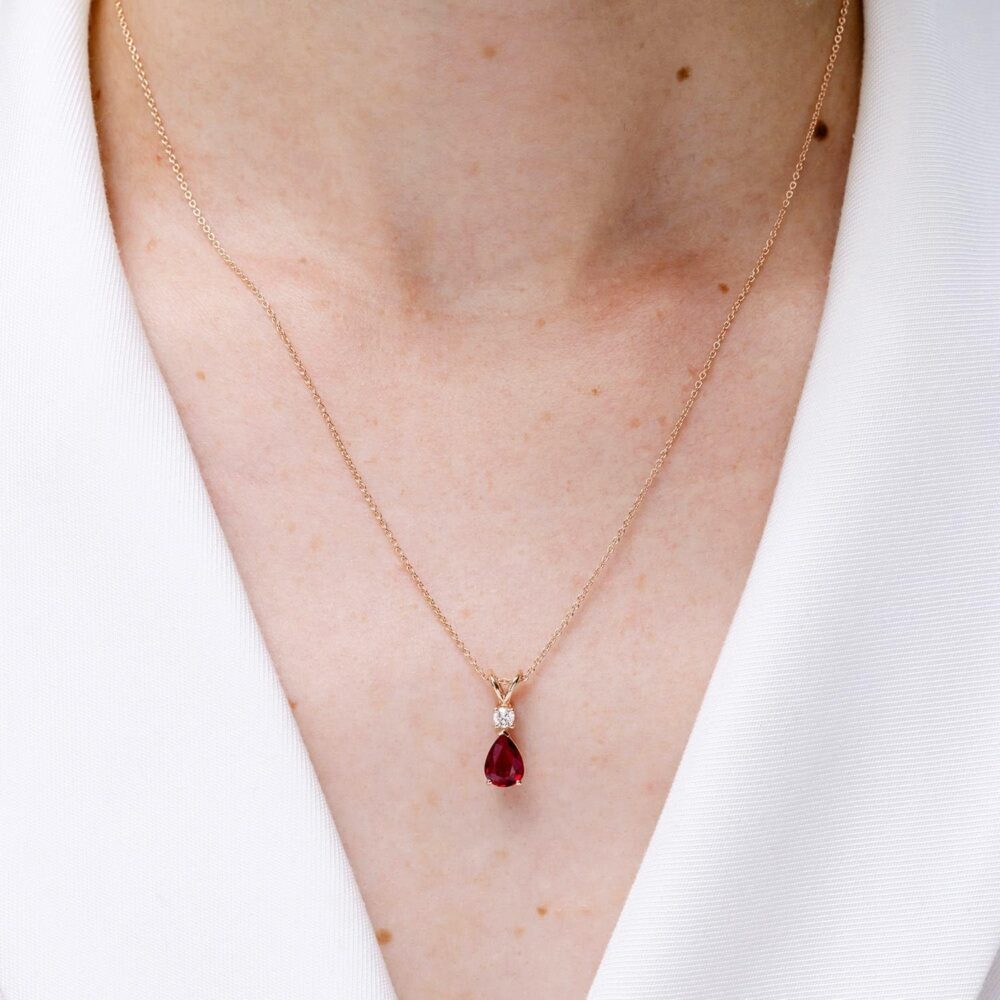 Angara Natural Ruby Teardrop Pendant with Diamond in Silver / 14K Solid Gold/Platinum | July Birthstone, Birthday, Engagement, Anniversary, Wedding Jewelry Gift for Women - Image 3