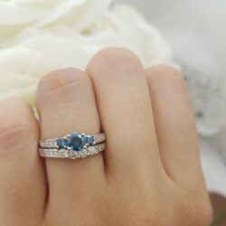 Dazzlingrock Collection 1.15 Cttw 18k Round Blue And White Diamond Bridal Engagement Ring Matching Band Set, Solid White Gold - Image 5