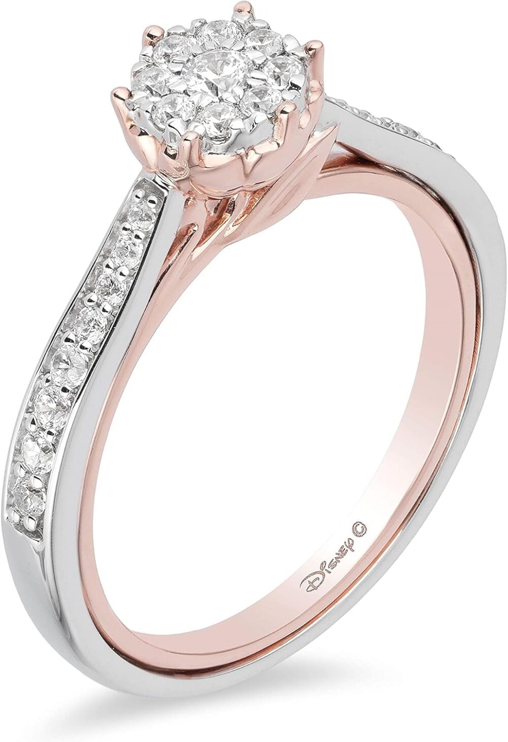 Jewelili Enchanted Disney Fine Jewelry 10K White Gold and Rose gold 1/3 Cttw Belle Composite Rose Engagement Ring Size - Image 4