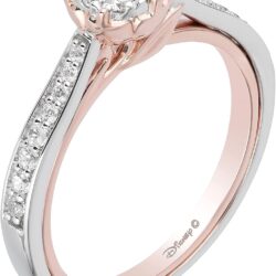 Jewelili Enchanted Disney Fine Jewelry 10K White Gold and Rose gold 1/3 Cttw Belle Composite Rose Engagement Ring Size - Image 4