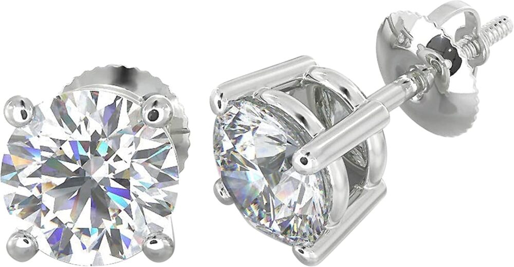 Natural Real Diamond Studs Earrings with Secure Screw Back for Women and Men, 14K Gold Round-Cut Diamond Stud Earrings - Image 3