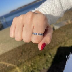 Diamond with White and Blue Sapphire Classic Stackable Band Ring or Earrings for Women in 14k White Gold Promise Anniversary Ring Size 5 to 10 by LeVian - Image 2