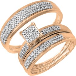 Dazzlingrock Collection Round White Diamond Micro Pave Trio Ring Set for Him & Her (0.50 ctw, Color I-J, Clarity I1-I3) in Solid Gold