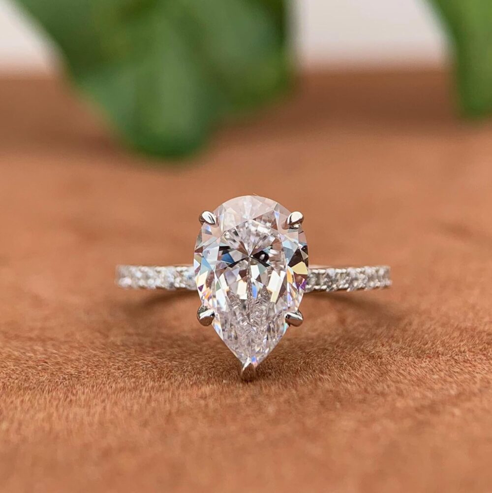 14K White Gold Engagement Ring, 3 Carat Pear Cut Moissanite Rings, Solid 14k White Gold Engagement Ring for Women - Image 3