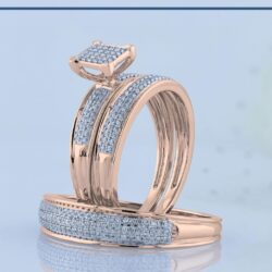 Dazzlingrock Collection Round White Diamond Micro Pave Trio Ring Set for Him & Her (0.50 ctw, Color I-J, Clarity I1-I3) in Solid Gold - Image 2
