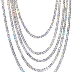 Gem's Beauty Moissanite Tennis Necklace 3mm-6.5mm 925 Silver Plated With 14k White Gold Moissanite Necklace For Women Men Handmade Gifts Anniversary Birthday