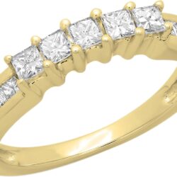 Dazzlingrock Collection 0.55 Cttw 14K Solid Gold Princess Cut Diamond Womens Anniversary Wedding Curved Stackable Ring