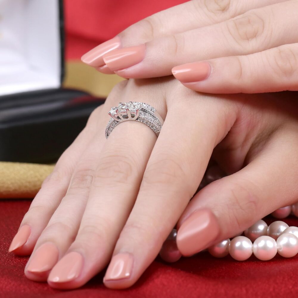 Dazzlingrock Collection 1.75 Cttw 14k Princess & Round Diamond Womens Bridal 3 Stone Ring Wedding Set 1 3/, Solid White Gold - Image 2