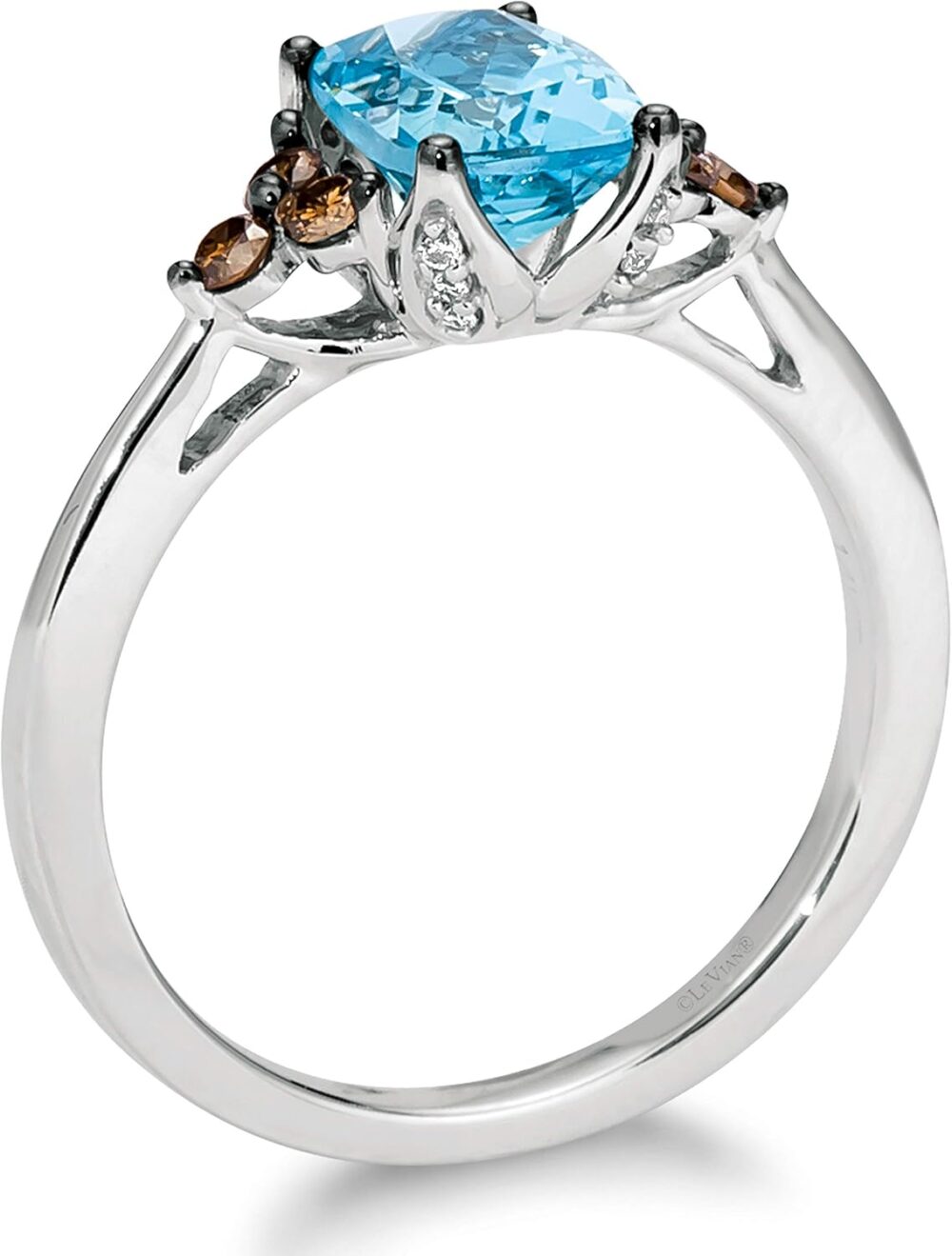 1/4 Carat Diamond and 1 1/2 Carat Blue Topaz Flared Ring for Women in 14k White Gold (Fancy Brown/G-H, VS2-SI1, cttw) Promise Anniversary Ring Size 5 to 10.5 by LeVian - Image 2