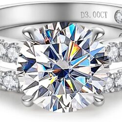 Solid 14K White Gold/Yellow Gold 4.14CTTW (3CT Center Stone) Moissanite Bridal Ring Set, Real Gold | D Color and Flawless Moissanite | Wedding Anniversary Ring Set