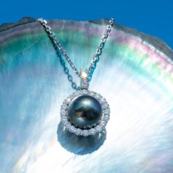12-13mm Tahitian Black Pearl with Moissanite Necklace for Women, AAAA Quality Handselected Nature Black Pearls, 10K Solid White Gold/Sterling Silver Pendant, 45+2+3mm Adjustable Sterling Silver Chain - Image 3