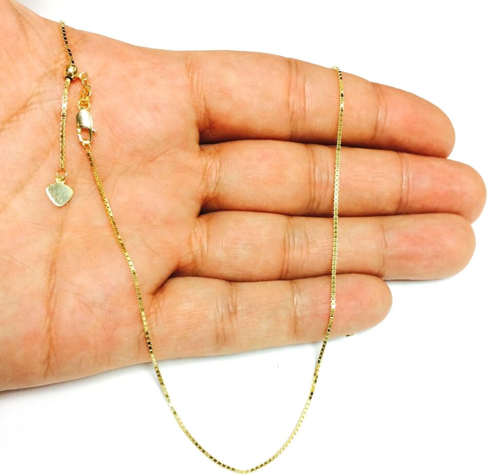 14k Yellow Real Gold Adjustable Box Chain Necklace, 1.15mm, 22" - Image 7