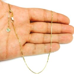 14k Yellow Real Gold Adjustable Box Chain Necklace, 1.15mm, 22" - Image 7