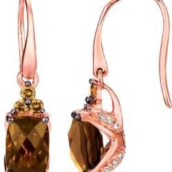 14K STRAWBERRY GOLD DIAMOND SMOKY QUARTZ EARRINGS