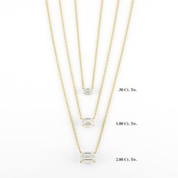 IGI Certified 1/4 to 3 Carat Emerald Cut Lab Grown Diamond Horizontal Solitaire Pendant Necklace for Women I 14k Gold (G-H, VS1-VS2, cttw) 16 to 18 Inch Adjustable Chain East-West - Image 3
