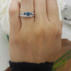 Dazzlingrock Collection 1.15 Cttw 18k Round Blue And White Diamond Bridal Engagement Ring Matching Band Set, Solid White Gold - Image 2
