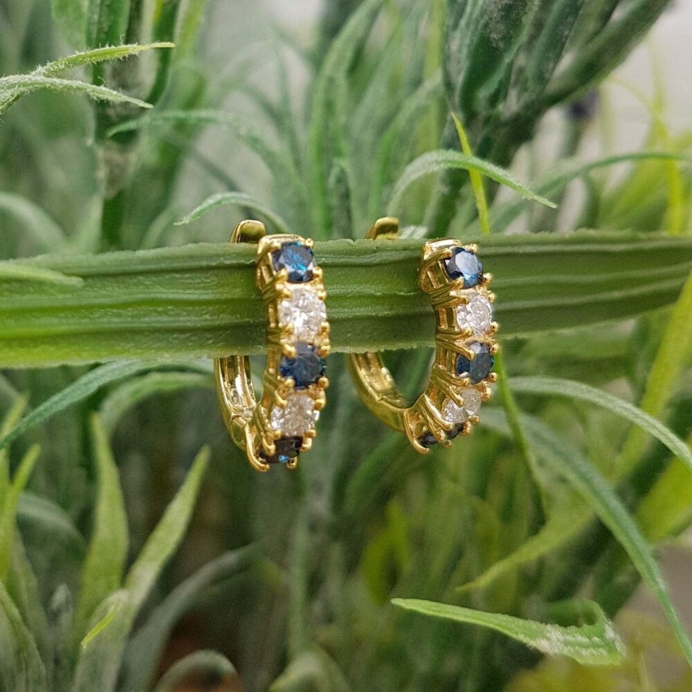 Dazzlingrock Collection 18K Round Gemstone & White Diamond Womens Huggies Hoop Earrings, Solid Yellow Gold - Image 4