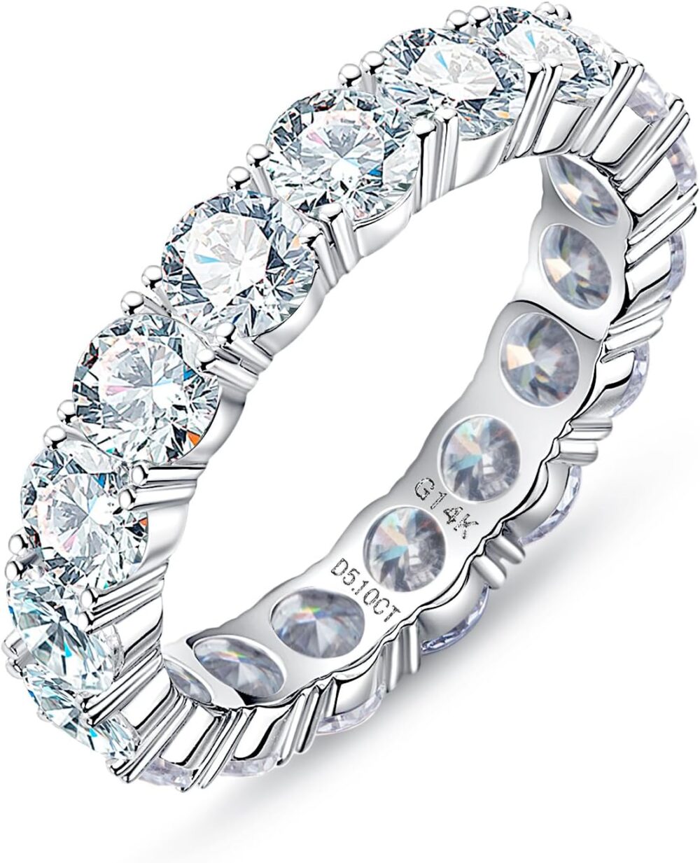 Moissanite Eternity Ring, 4.5-5cttw D Color Lab Grown Created Diamond 14k Solid Real White Gold/Yellow Gold Eternity Wedding Band Ring for Women
