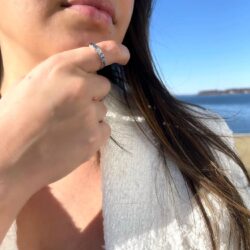 Diamond with White and Blue Sapphire Classic Stackable Band Ring or Earrings for Women in 14k White Gold Promise Anniversary Ring Size 5 to 10 by LeVian - Image 4