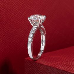 14K Solid Gold Side Stones Ring, Round/Princess Cut Centerpiece Moissanite Lab Grown Created Diamond, D Color and Flawless Real Gold Wedding Anniversary Ring - Image 3