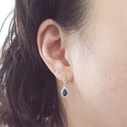 Dazzlingrock Collection Each 7X5mm Pear Gemstone & Round White Diamond Womens Halo Teardrop Dangling Drop Earrings, 14K Solid White Gold - Image 4